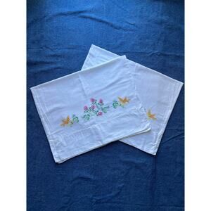 Vintage Embroidered Birds Standard Pillow Cases